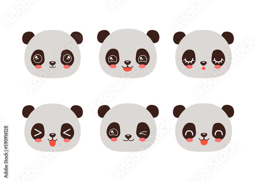 Fototapeta Naklejka Na Ścianę i Meble -  Cute panda emoji icon set. Messenger emoji. Safari animal icons. Kawaii panda emoticon smile happy facial expressions. Cartoon animals vector signs. Kawaii anime comic style panda. Isolated emoticons.