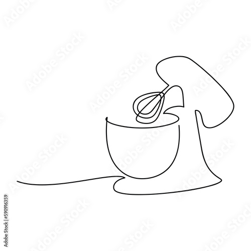 Vector mixer food processor one line continuous drawing. Kitchen utensils. Hand drawn linear silhouette. Cooking icon. Outline design element, print, banner, card, brochure, poster, menu, logo.