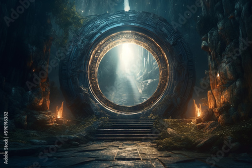 Fantasy gateway to the universe  light tunnel. AI generated image