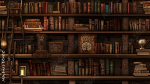 Bookshelf Seamless Repeating Texture, Generative AI