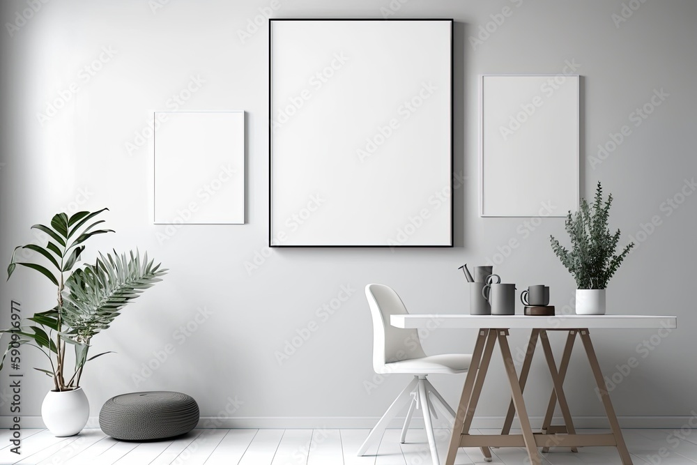 minimalist white room with a modern table and chairs. Generative AI minimalist white room with a modern table and chairs. Generative AI