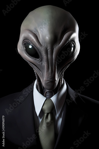 Alien in a black business suit. AI generation © Ирина Шемшура