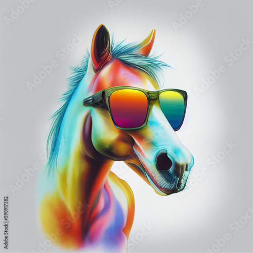 Multi-colored horse in sunglasses..
