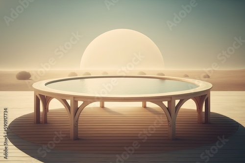 wooden table on a hardwood floor. Generative AI
