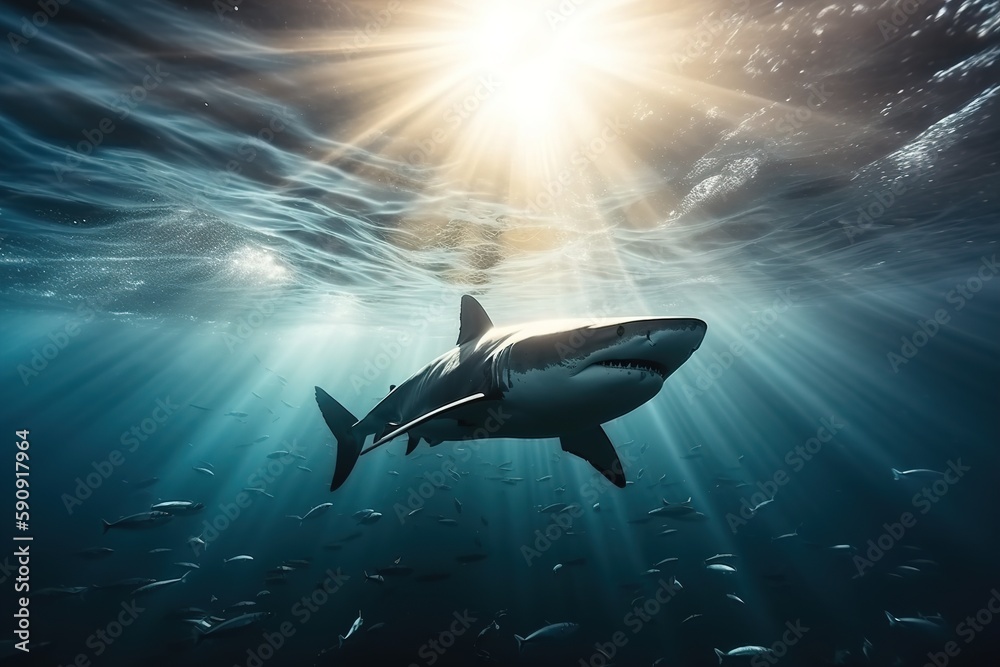 Obraz premium shark hunts underwater 