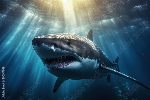 shark hunts underwater 