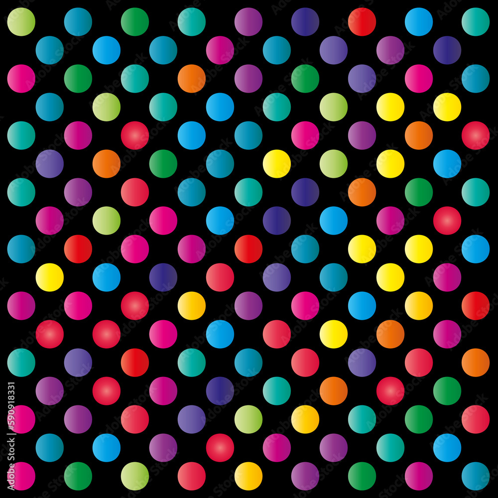 Pattern of colored dots on black background	
