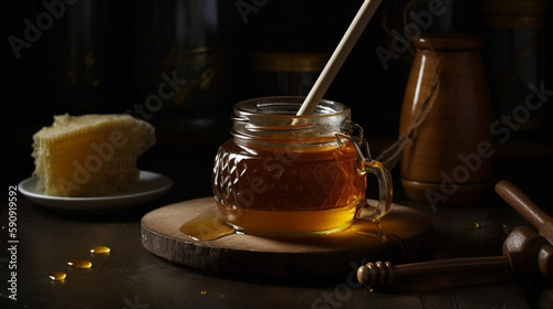 Honey jar and dipper Generative AI