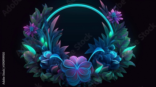 illustration, floral fantasy with neon lights, ai generative