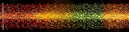 Stunning panoramic banner featuring abstract glitter lights and particles in vibrant neon colors against a dark background, AI generative