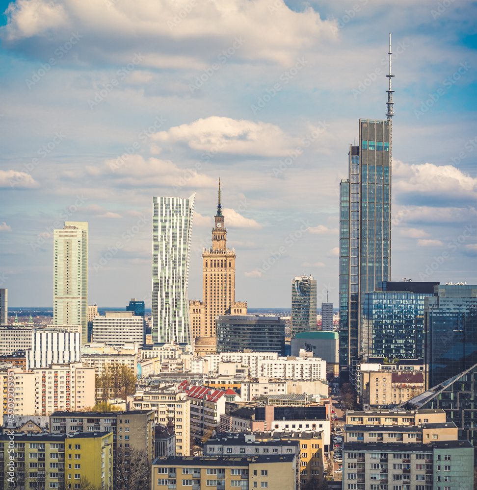 Warsaw city center aerial landscape