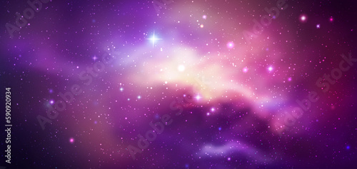 Space vector background with realistic nebula and shining stars. Magic colorful galaxy with stardust