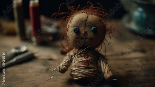 voodoo redhead doll needle string wick of hair