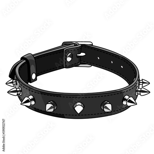 BDSM Choker dog collar, black leather spikes cosplay or roleplay vector illustration