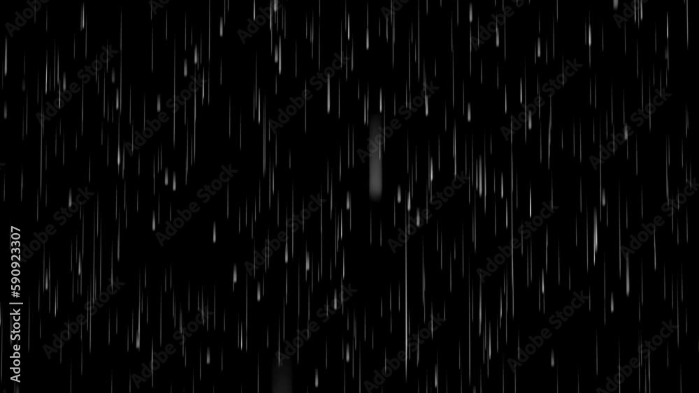 Heavy rain falling against black screen as 3d animation