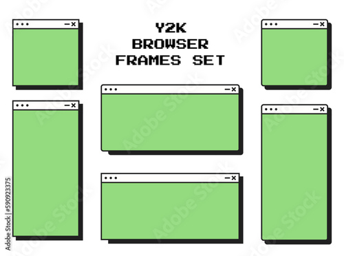 Green Y2K Cartoon Internet Web Browser Set. Search Window Template. Retro Arcade Website Page for Your design. (Full Vector)
