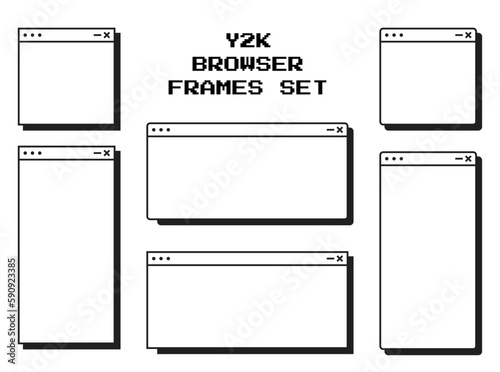 White Y2K Cartoon Internet Web Browser Set. Search Window Template. Retro Arcade Website Page for Your design. (Full Vector)