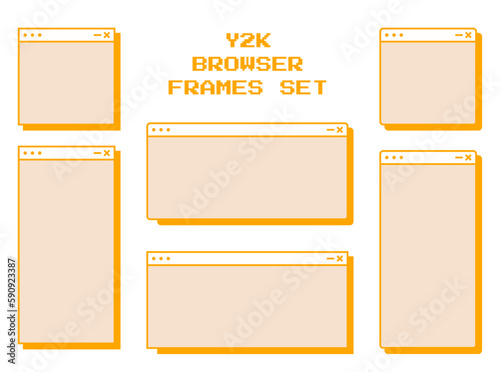Orange, Yellow Y2K Cartoon Internet Web Browser Set. Search Window Template. Retro Arcade Website Page for Your design. (Full Vector)