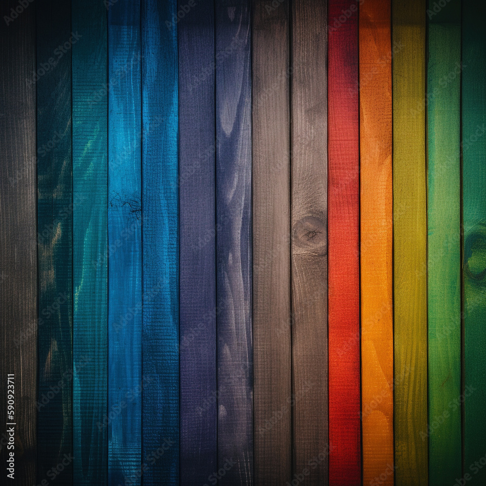 Rainbow wooden planks background. Colorful wooden texture. Rainbow wood