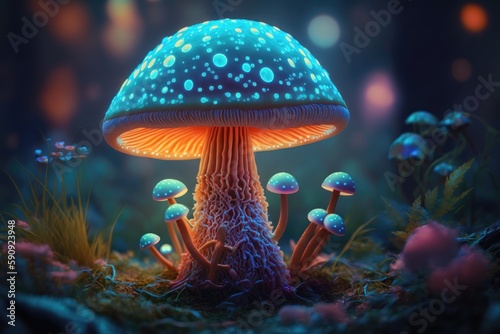 Fantasy mushroom in the forest. Generative AI