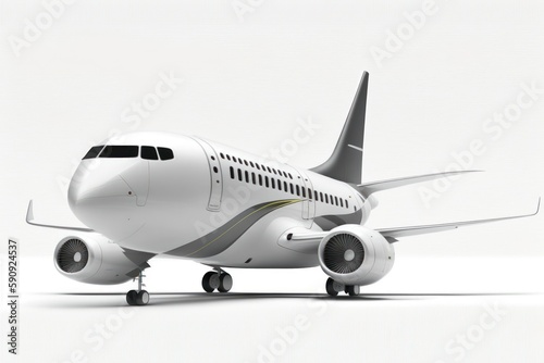 Modern passenger airplane on a white background. Side view. Generative AI