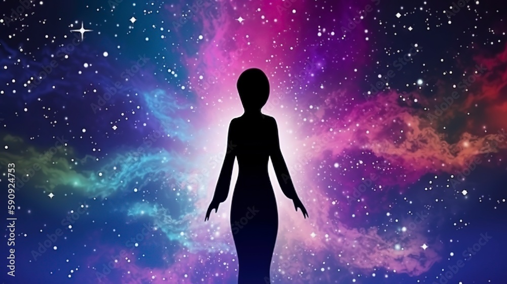 illustration, the silhouette of the spirit of the goddess of the universe of the galaxy, generative ai illustration, the silhouette of the spirit of the goddess of the universe of the galaxy, generative ai