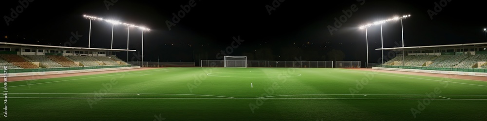 illustration, stadium illuminated by spotlights and empty, web site header, ai generative