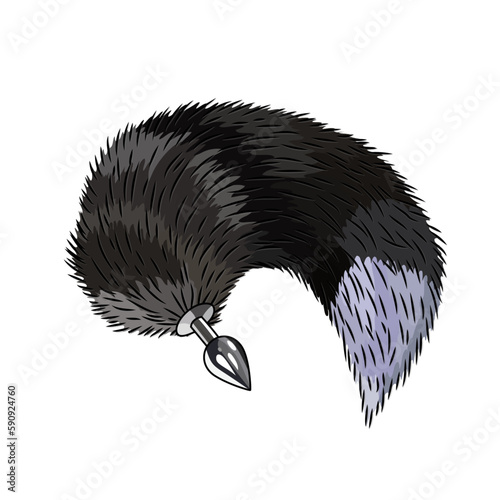 Butt plug with a furry Fox Tail Sex toy cosplay black mask vector illustration