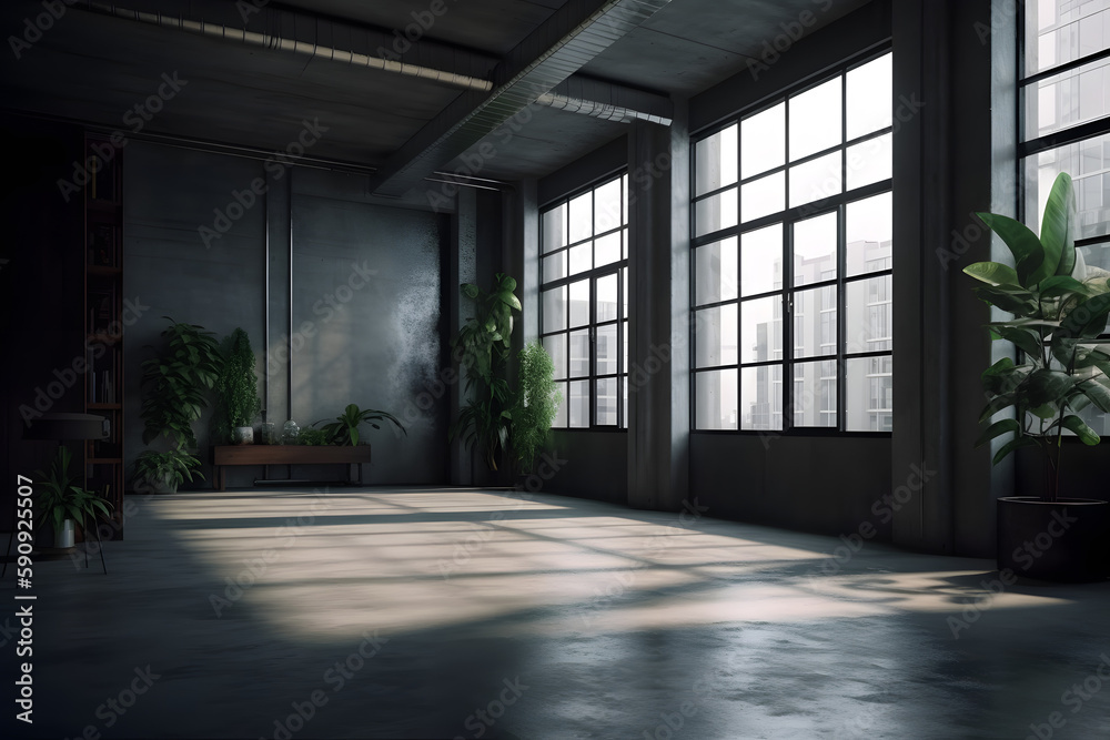 Minimalist Interior of empty room. Generative AI Minimalist Interior of empty room. Generative AI