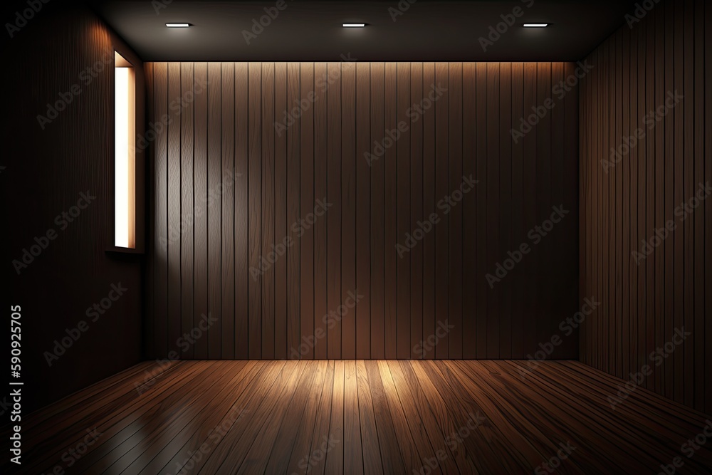 an empty room with natural lighting from a window and a wooden floor. Generative AI an empty room with natural lighting from a window and a wooden floor. Generative AI