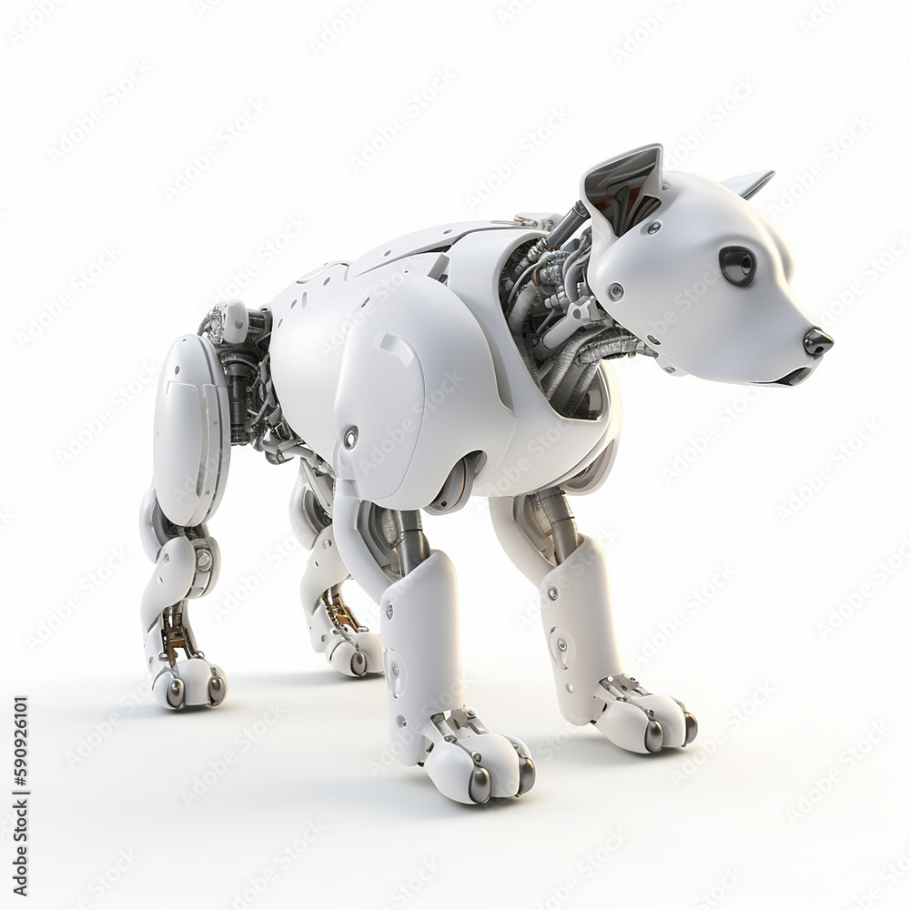 A white robot dog on a white background, robot puppy, Generative AI