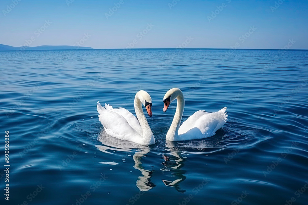 Couple of White Swans Making Heart Sign. AI generative Couple of White Swans Making Heart Sign. AI generative