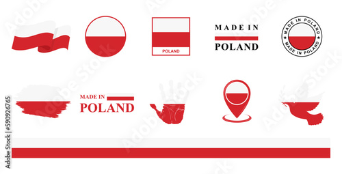 Poland national flags icon set. Labels with Polish flags. Vector illustration