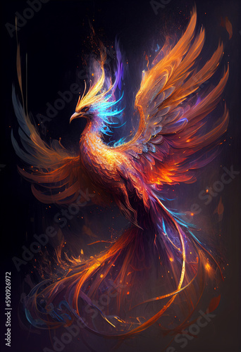 Gorgeous fiery and neon phoenix