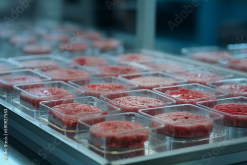 Meat sample in open disposable plastic cell culture dish Generative AI