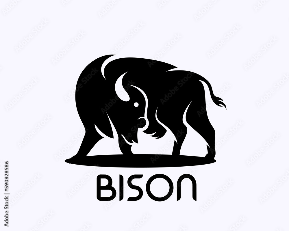 stand looking back bison logo design template illustration inspiration