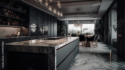 Elegant kitchen: In the luxury kitchen you will find exclusive and high-quality kitchen appliances, the finest materials combined with an elegant design. High-end design of elegance.- Generative AI