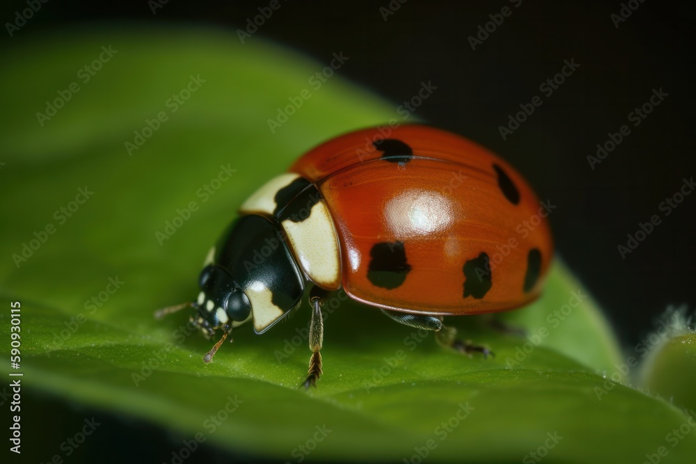 Close-Up of Ladybug on Leaf - Stunning Macro Photography - Generative AI