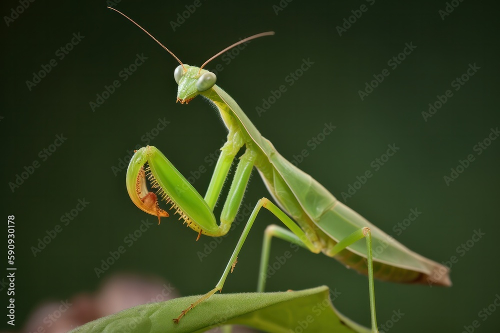 Close-Up Macro Shot of Praying Mantis Capturing Prey - Generative AI Close-Up Macro Shot of Praying Mantis Capturing Prey - Generative AI