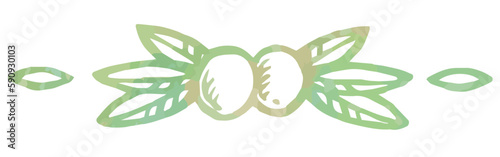 オリーブの実と葉を使った仕切り・飾り。水彩風、ベクター素材。