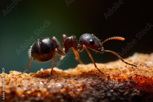 Close-up Macro of Ant Carrying Food with Intricate Details & Textures - Generative AI © templetify