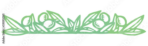 オリーブの実と葉を使った仕切り・飾り。水彩風、ベクター素材。