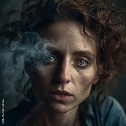 Portrait of a Woman in Smoke Generative AI