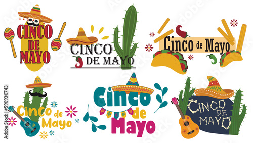 Set of greeting cards for Cinco de Mayo  Spanish for Fifth of May  celebration