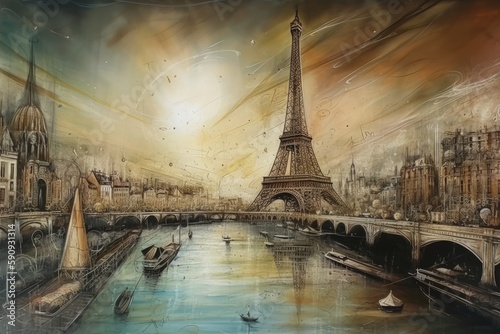 Paryż abstrakcja kolorowa grafika surrealizm Generative AI #590931314