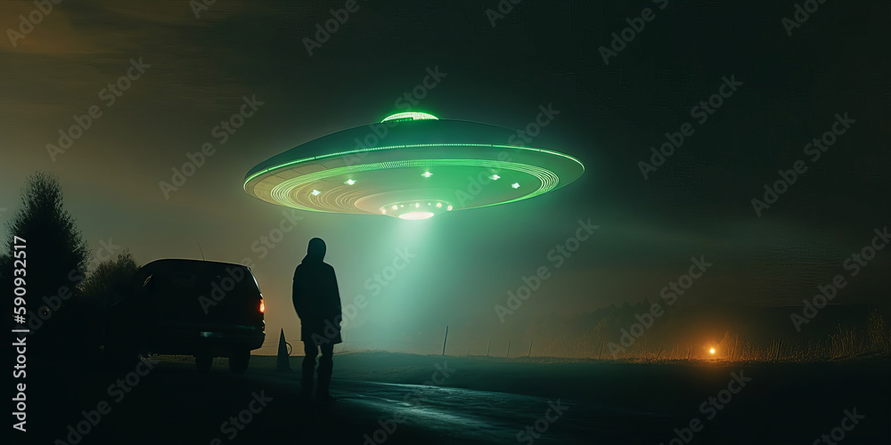 avistamiento de ovni, abducción extraterrestre, nave espacial en la tierra, extraño platillo volante en el campo, creado con IA generativa avistamiento de ovni, abducción extraterrestre, nave espacial en la tierra, extraño platillo volante en el campo, creado con IA generativa