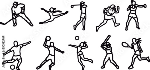 Sports Icons, Golfer, Volleyball Player, Ballet, American Football Player, Hockey Player, Ballerina, Boxer, Rugby, Sportsman, Volleyball, Basketball, Tennis, Game, Silhouette, Sport, Football. Vector