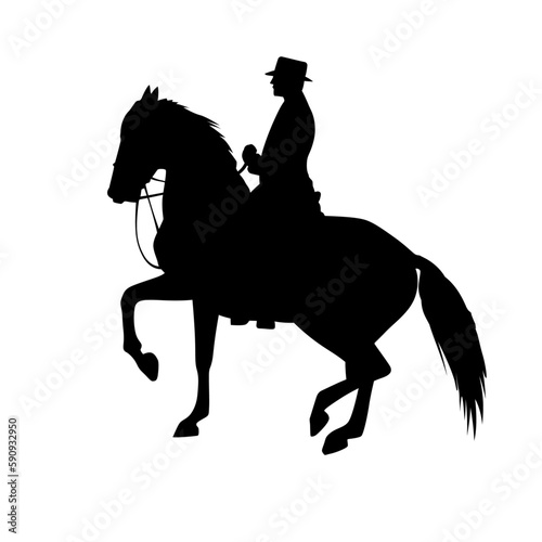 Gentleman Riding Horse, Man in Vintage Style Clothes Sitting on Horse black and white Vector Illustration