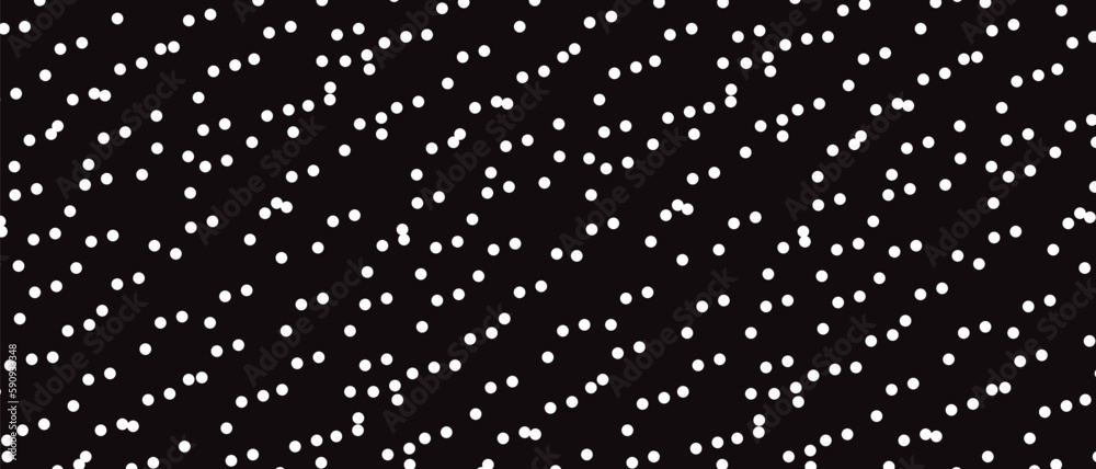 White polka dot pattern on black background. Straight dot pattern for backdrop and wallpaper template. Simple classic polka dot lines with repeat stripes texture. Polka background, vector illustration