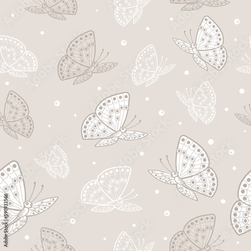 Beige seamless background with butterflies